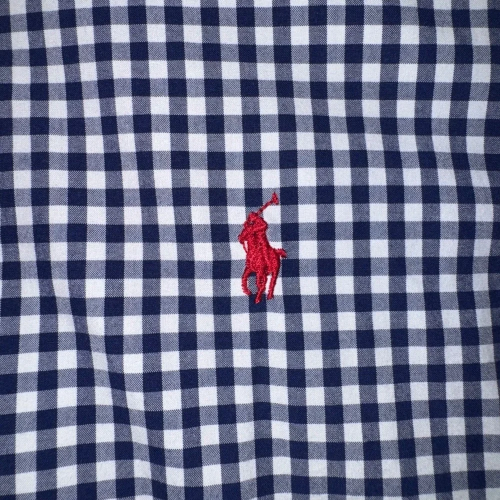 Mens XL Ralph Lauren Button Down Navy Blue Gingham Excellent Classic Fit Shirt